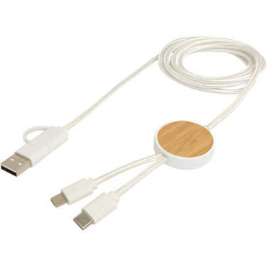 Logo trade corporate gift photo of: Chechia 5-in-1 recycled plastic 150 cm data sync and 27W fast charge cable with bamboo details