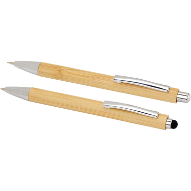 Logo trade promotional items picture of: Oblys bamboo ballpoint pen and mechanical pencil set (black ink)