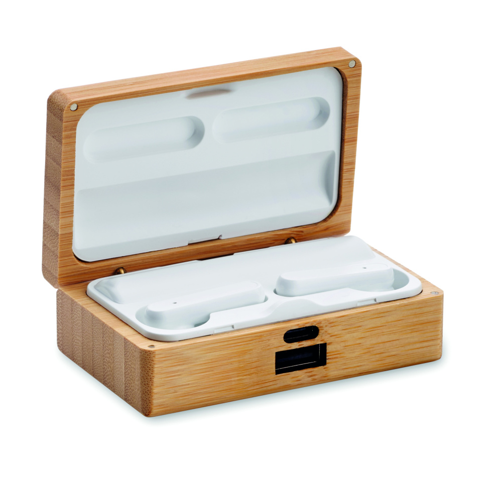 Logo trade promotional gift photo of: TWS earbuds in bamboo case