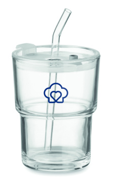 Logo trade promotional merchandise picture of: Glass tumbler with straw 400ml