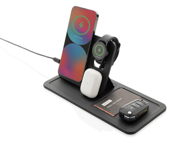 Logotrade promotional product picture of: Swiss Peak 3 in 1 RCS recycled PU wireless charger desk tray