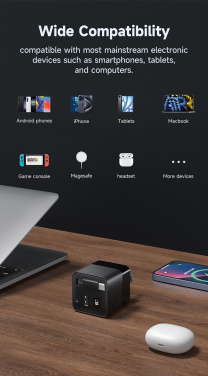 Logo trade promotional merchandise photo of: Urban Vitamin Mendocino 65W GaN charger retractable cable