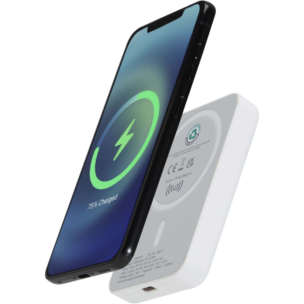 Logo trade promotional item photo of: Acrab 5000 mAh 15W magnetic wireless power bank with 20W PD - made from recycled plastic