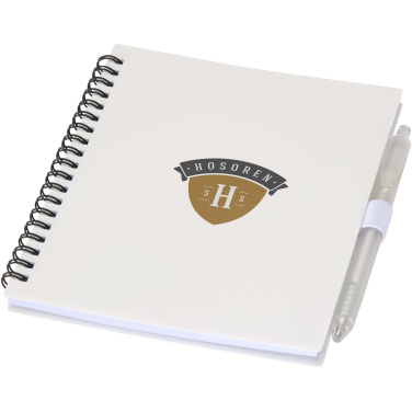 Logo trade promotional items image of: Niove recycled plastic soft cover notebook and ballpoint pen set (blue ink)