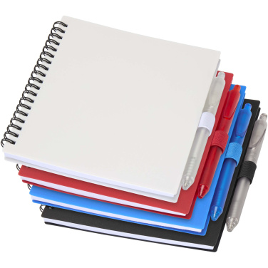 Logo trade corporate gifts image of: Niove recycled plastic soft cover notebook and ballpoint pen set (blue ink)