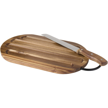 Logo trade corporate gifts image of: Prestige acacia wood chopping board with bread knife