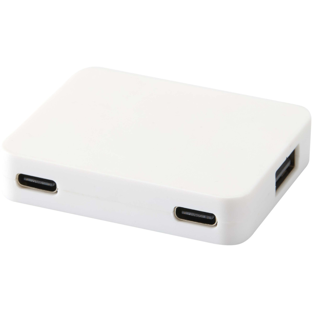 Logotrade promotional merchandise image of: Gaia 4-port USB hub with USB-A and Type-C output and dual input - made from recycled plastic