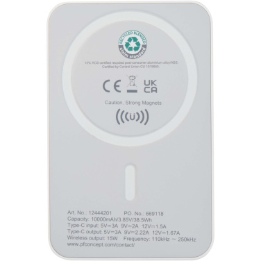 Logo trade advertising products picture of: Acrab 10.000 mAh 15W magnetic wireless power bank with 20W PD - made from recycled plastic