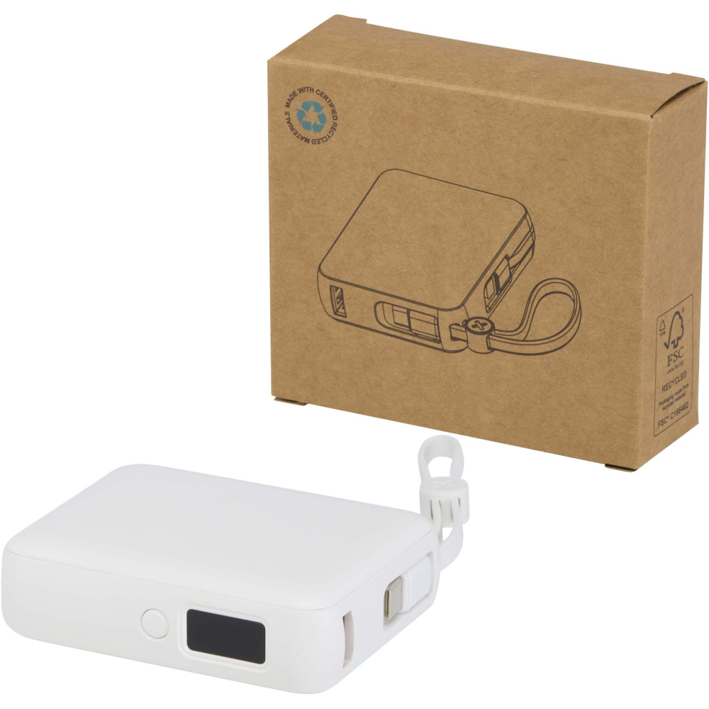 Logotrade promotional products photo of: Acrux 10.000 mAh 35W tablet power bank with built in Type-C cable - made from recycled plastic