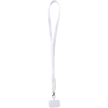 Logo trade promotional gifts image of: Franz recycled plastic smartphone lanyard with built-in data sync and 65W fast charge 5-in-1 cable