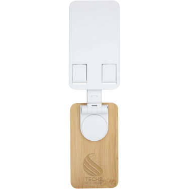 Logo trade promotional products image of: Alfirk recycled plastic foldeable desk phone stand with bamboo details