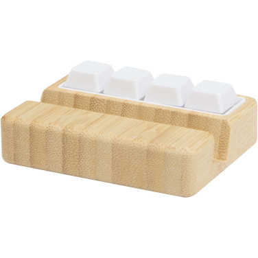 Logotrade promotional giveaway picture of: Algol recycled plastic phone stand and fidget toy with bamboo details