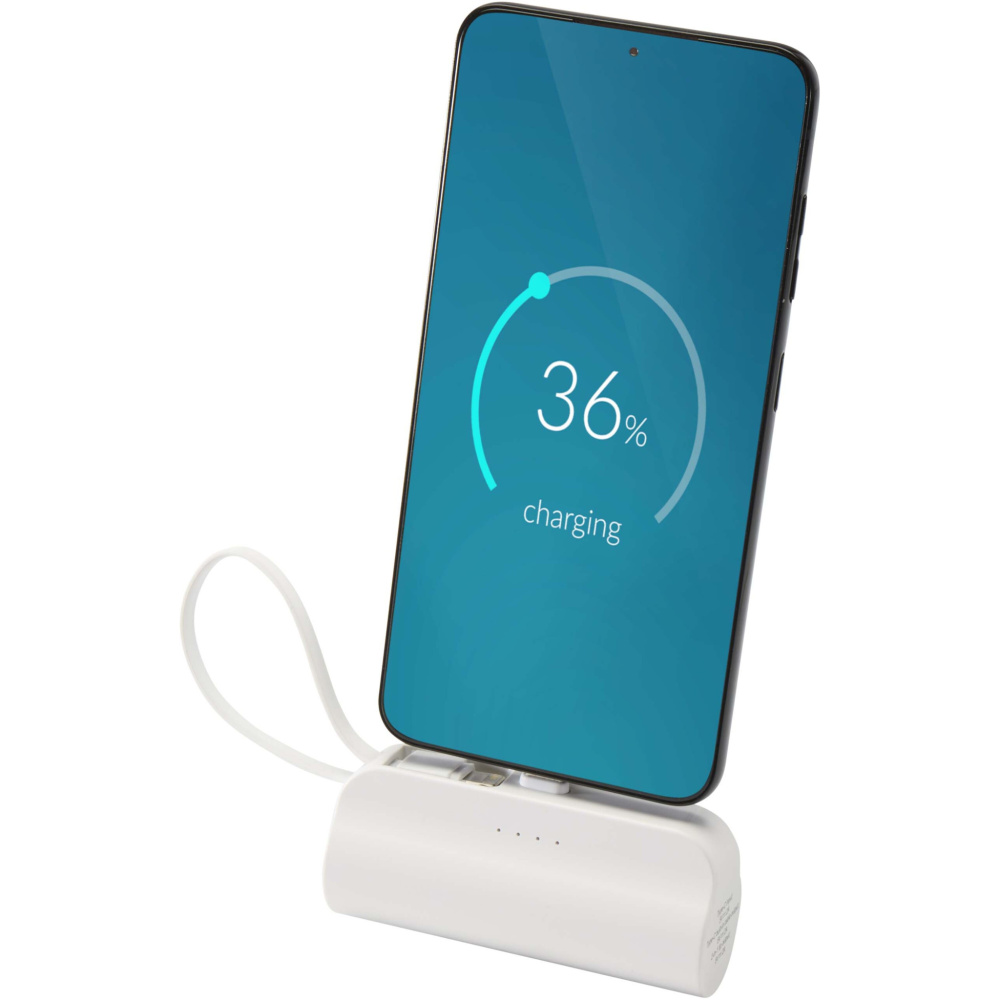 Logo trade corporate gift photo of: Alnair 5000 mAh 10W recycled plastic Type-C power bank with built-in flip stand and 2-in-1 cable