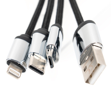 Logotrade advertising products photo of: 4-in-1 cable with elighted logo in a wooden casing