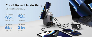 Logotrade promotional product image of: Urban Vitamin Sacramento 105W GAN charger+retractable cables