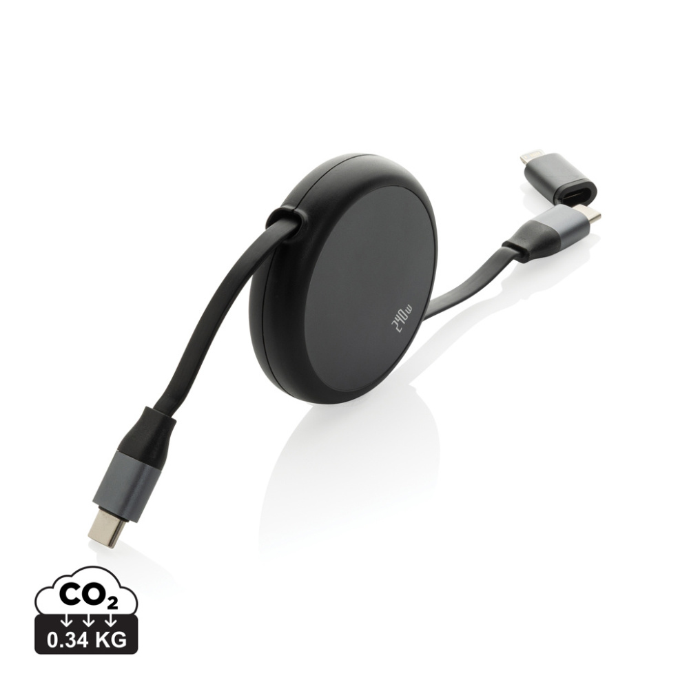 Logo trade corporate gifts image of: Terra RCS recycled aluminium retractable 240W 2-in-1 cable