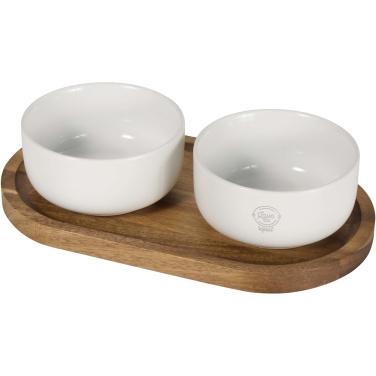 Logo trade advertising product photo of: Noa wooden tray and ceramic serving bowls set