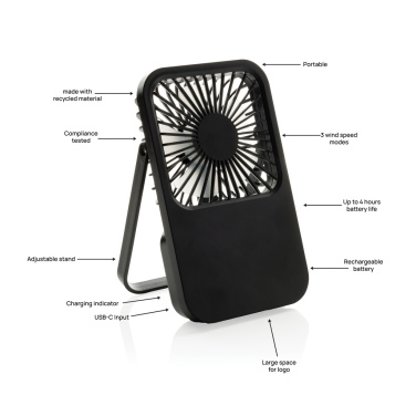 Logo trade promotional gifts picture of: Aervina RCS recycled plastic re-chargeable desk fan