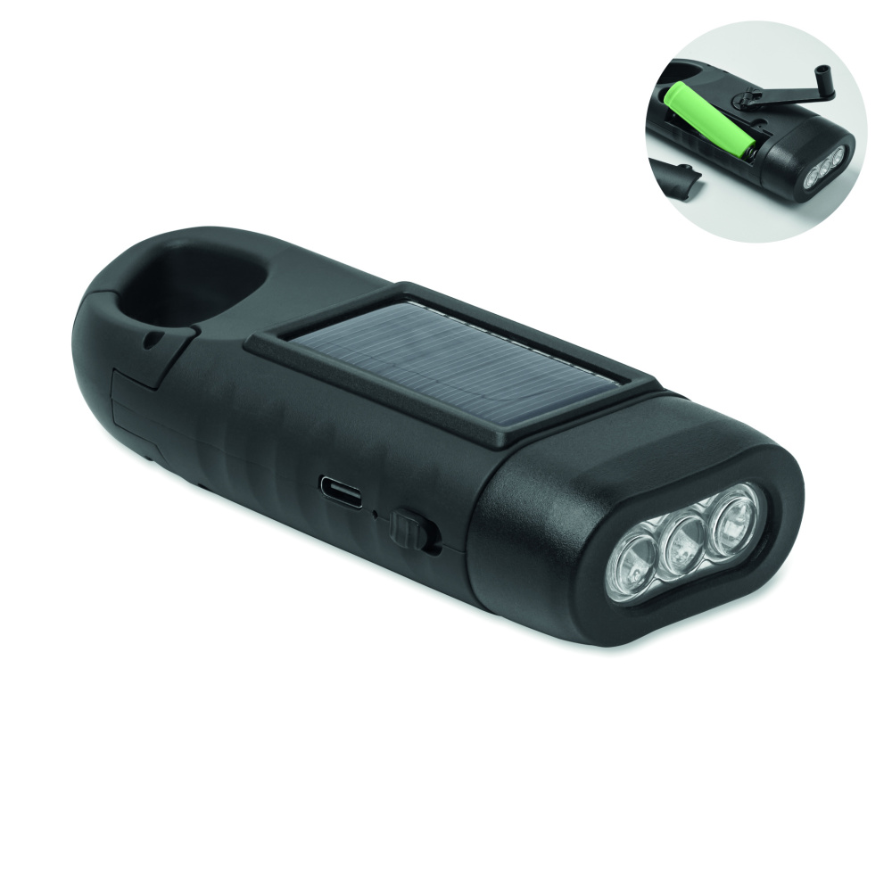 Logotrade promotional gift image of: Solar torch with dynamo crank