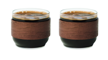 Logo trade corporate gifts picture of: Coffee glass set walnut grip