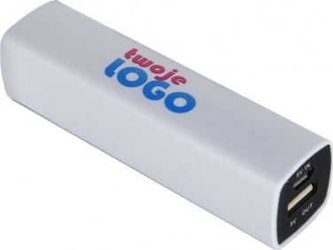 Logo trade ärikingid foto: Powerbank 2200 mAh with USB port in a box, valge