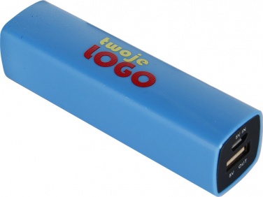 Logo trade meened foto: Powerbank 2200 mAh with USB port in a box, sinine