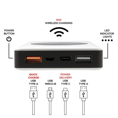 Logo trade firmakingituse pilt: Reklaamtoode: 10.000 mAh Powerbank with PD and Wireless charger, silver