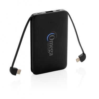 Logo trade ärikingituse pilt: Reklaamtoode: 5.000 mAh Pocket Powerbank with integrated cables, black