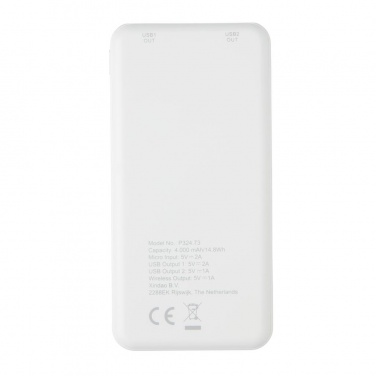 Logo trade reklaamkingitused foto: Firmakingitus: Ultra Thin 4.000 mAh Wireless 5W Charging Powerbank, white