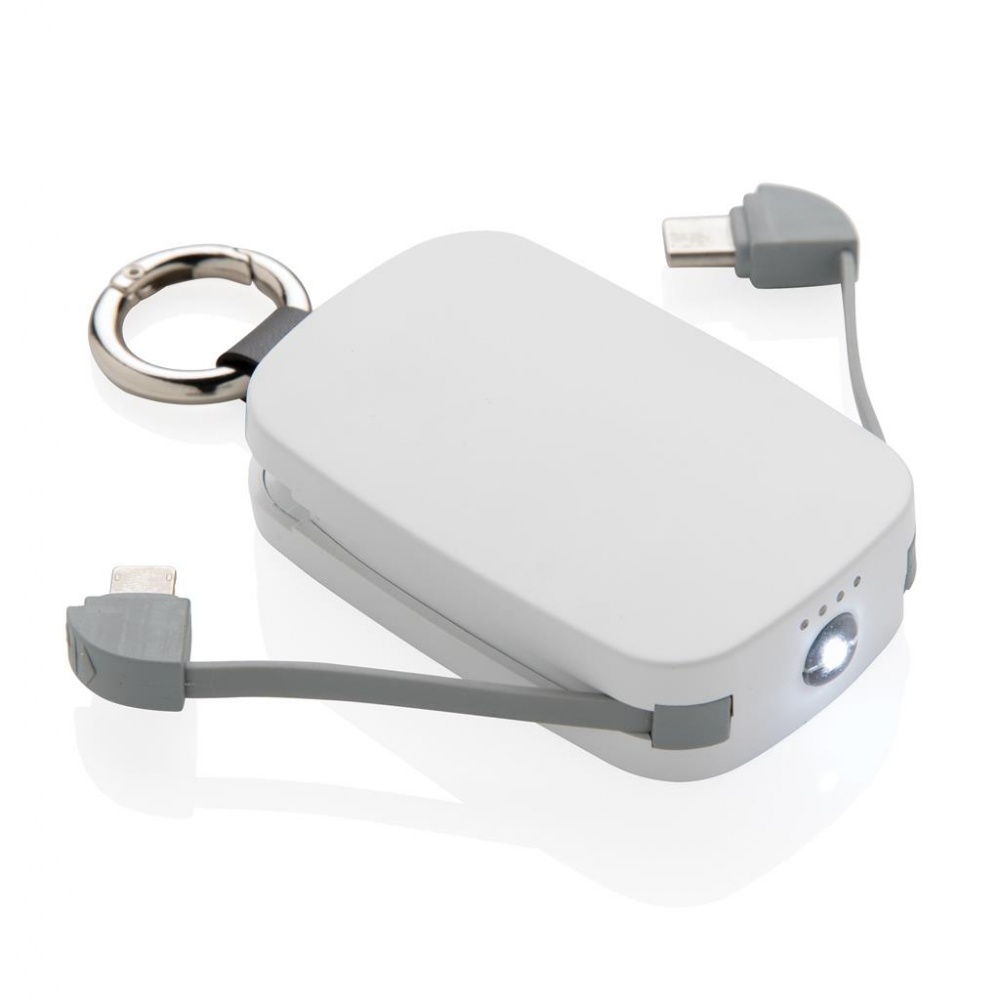 Logo trade reklaamkingituse pilt: Reklaamkingitus: 1.200 mAh Keychain Powerbank with integrated cables, white