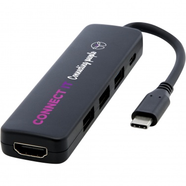 Logo trade reklaamtoote pilt: Loop RCS taaskasutatud plastist multimeediumiadapter USB 2.0-3.0 HDMI-pordiga