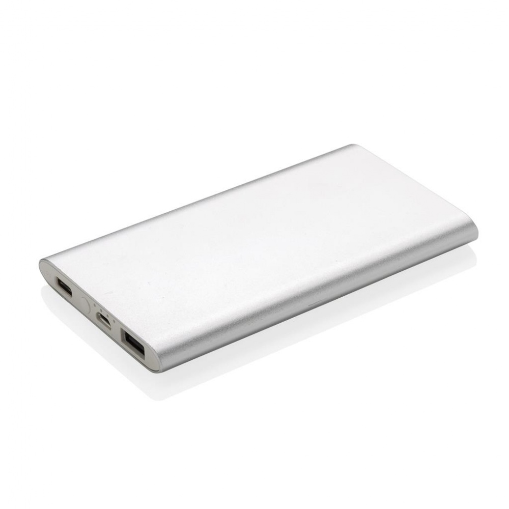 Logo trade mainoslahja ja liikelahja tuotekuva: 4.000 mAh type C powerbank, silver