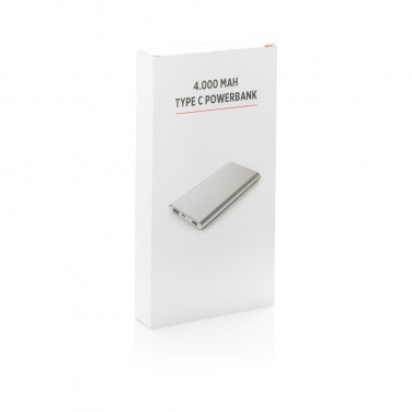 Logo trade mainoslahjat tuotekuva: 4.000 mAh type C powerbank, silver