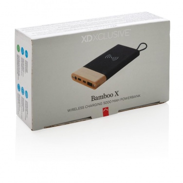 Logotrade mainostuote tuotekuva: Ärikingitus: Bamboo X wireless charging 5000 mah powerbank, brown