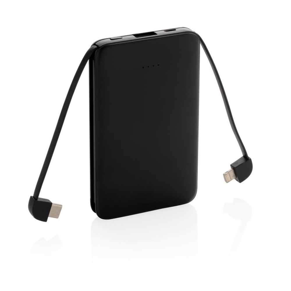 Logo trade liikelahjat mainoslahjat kuva: Reklaamtoode: 5.000 mAh Pocket Powerbank with integrated cables, black