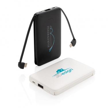 Logotrade liikelahja tuotekuva: Reklaamtoode: 5.000 mAh Pocket Powerbank with integrated cables, black