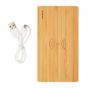 Logotrade mainoslahja ja liikelahja kuva: Firmakingitus: Bamboo 4.000 mAh wireless 5W Powerbank, brown