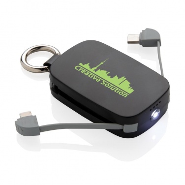 Logo trade mainoslahja ja liikelahja tuotekuva: Ärikingitus: 1.200 mAh Keychain Powerbank with integrated cables, black