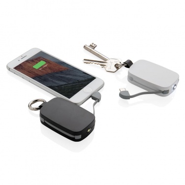 Logotrade mainostuote tuotekuva: Ärikingitus: 1.200 mAh Keychain Powerbank with integrated cables, black