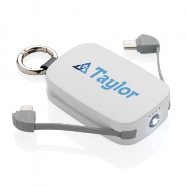 Logotrade mainoslahja tuotekuva: Reklaamkingitus: 1.200 mAh Keychain Powerbank with integrated cables, white