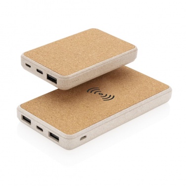 Logotrade liikelahja mainoslahja kuva: Ärikingitus: Cork and Wheat 8.000 mAh 5W wireless powerbank, brown