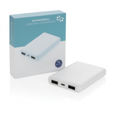 Logotrade mainostuotet kuva: Reklaamkingitus: 5.000 mAh antimicrobial powerbank, white