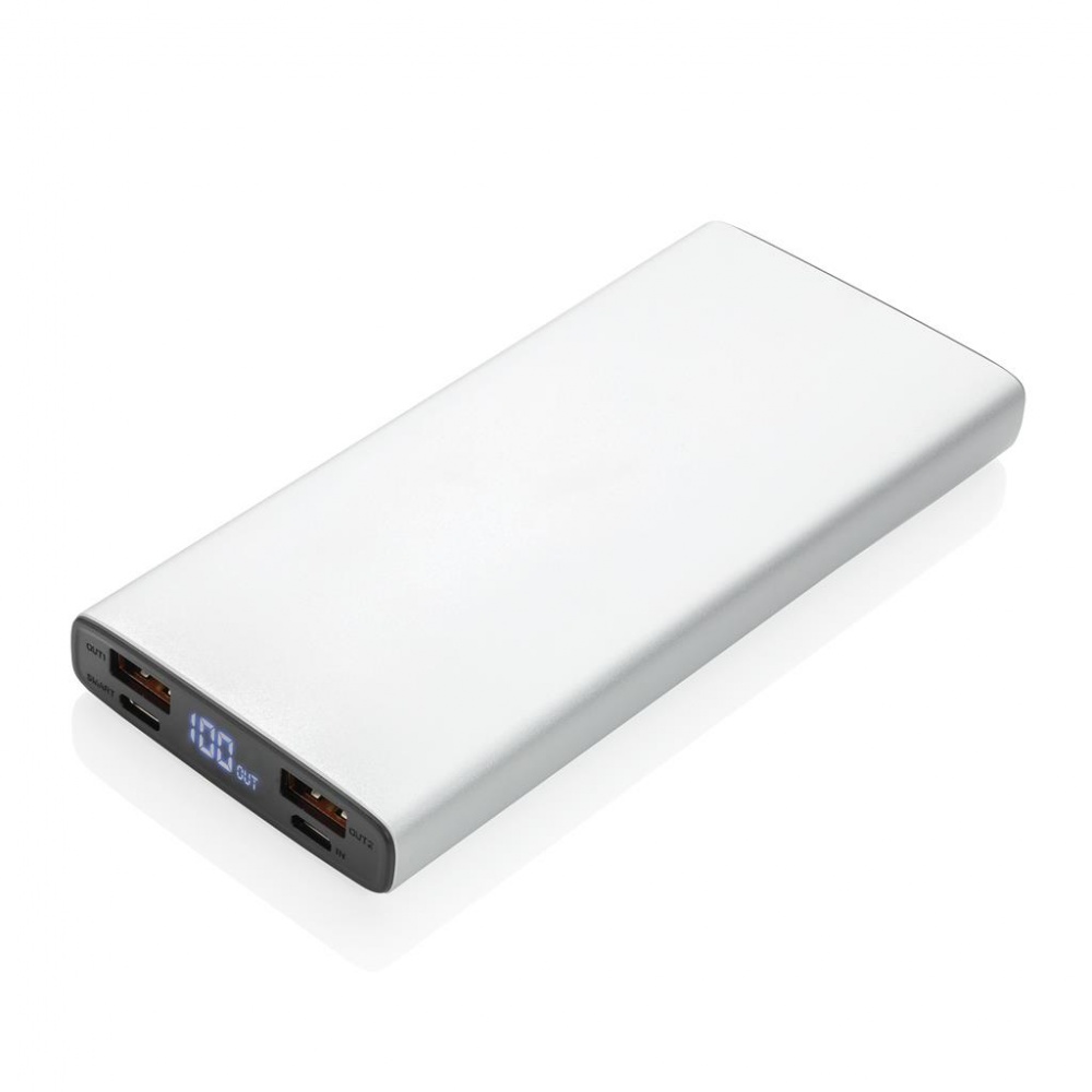 Logotrade liikelahja tuotekuva: Meene: Aluminum 18W 10.000 mAh PD Powerbank, silver