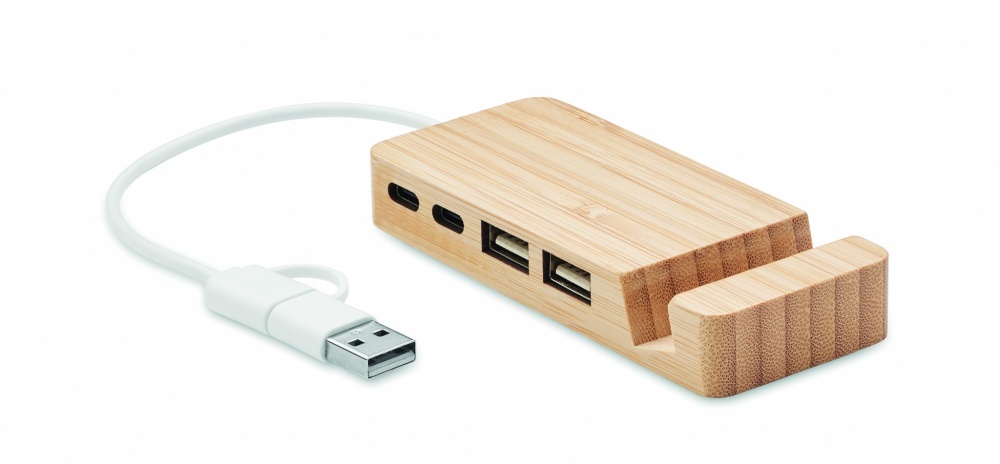 Logotrade liikelahja mainoslahja kuva: 4 portin USB-keskitin bambua