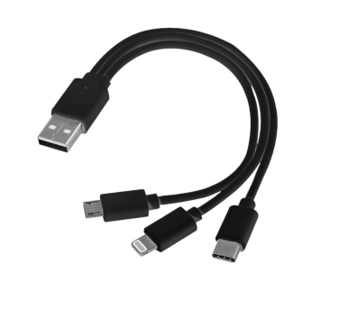 Logo trade mainoslahja ja liikelahja tuotekuva: 3 in 1 USB-kaapeli tyyppi c + micro USB + lightning