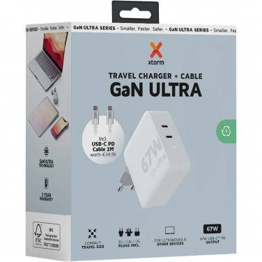 Logotrade verslo dovanos nuotrauka: Xtorm XVC2067 GaN Ultra 67W kelioninis įkroviklis su 100W USB-C PD laidu