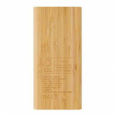 Logotrade firminės dovanos nuotrauka: Bamboo 8.000 mAh 5W belaidis maitinimo blokas