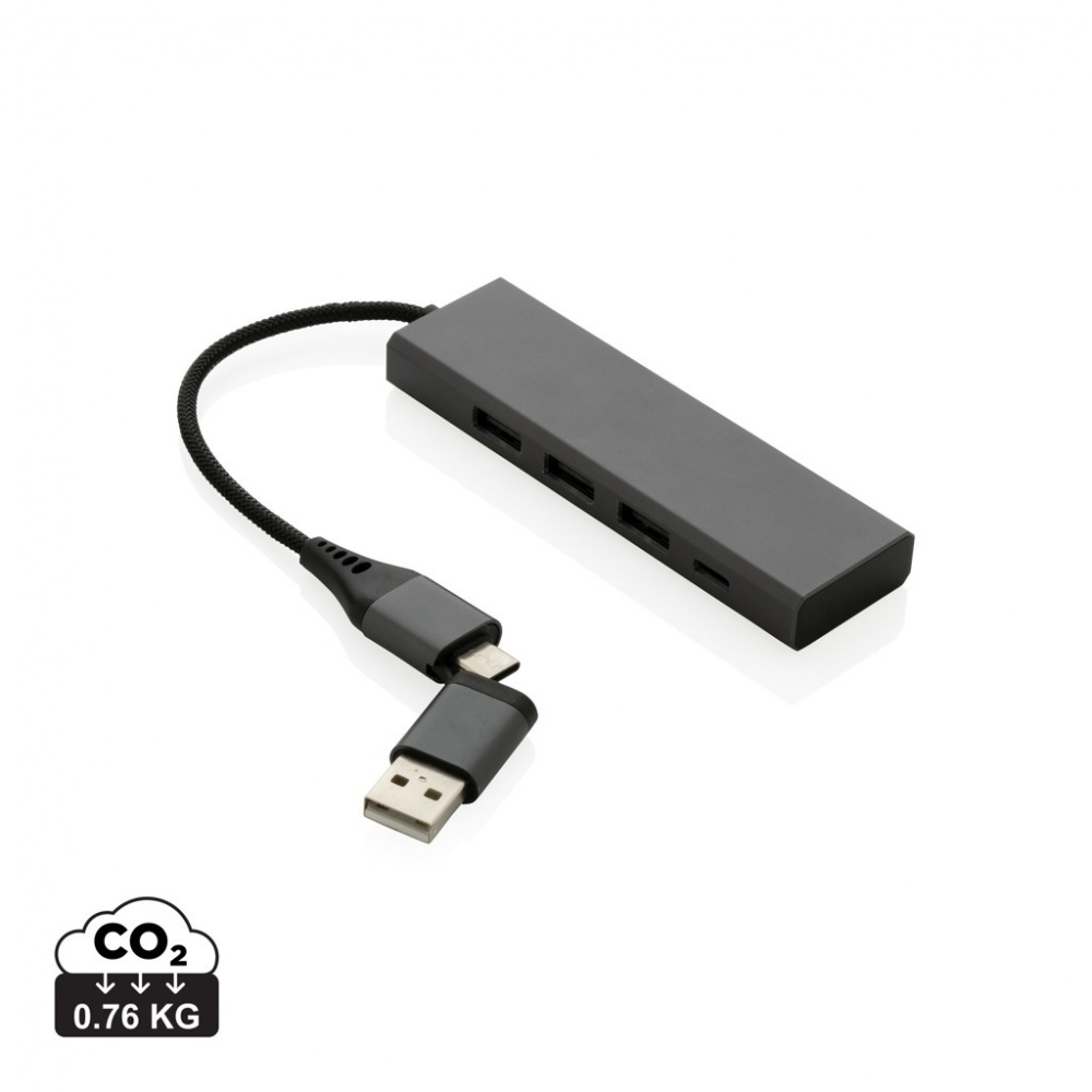 Logotrade biznesa dāvanas foto: Terra RCS pārstrādāta alumīnija centrmezgls ar 3 USB pieslēgvietām