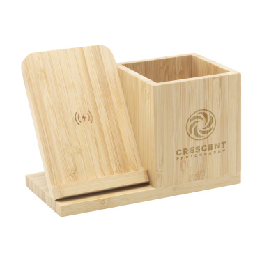 Logotrade biznesa dāvanas foto: Bamboo Boss 15W lādētājs/pildspalvas turētājs