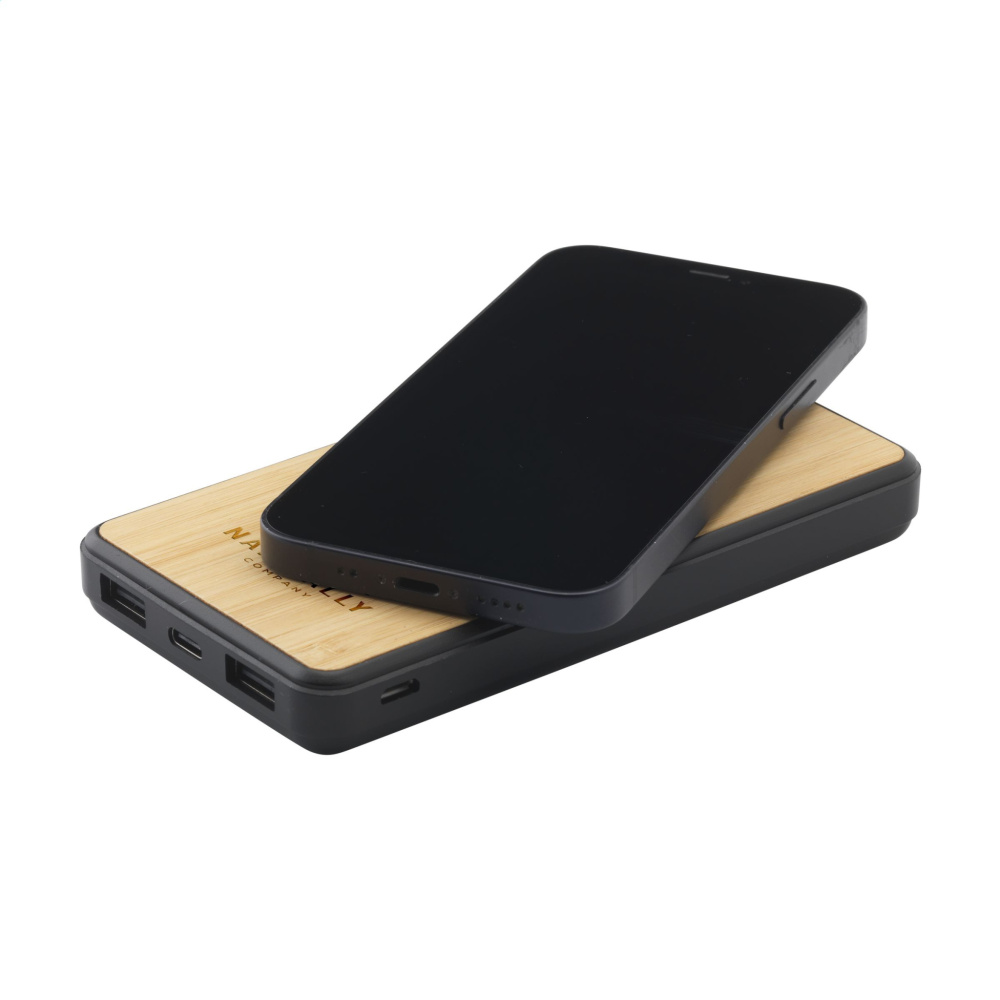 Logotrade dāvanas foto: Boru Bamboo RCS pārstrādāts ABS Powerbank bezvadu lādētājs